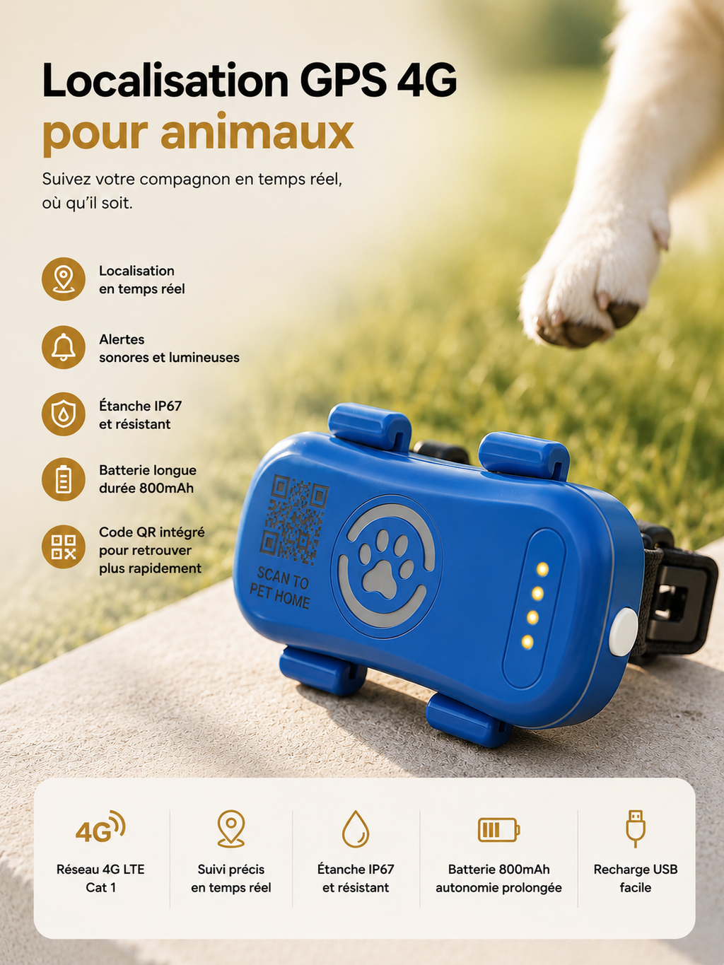 Traceur GPS Anti-Perte pour Chien & Chat
